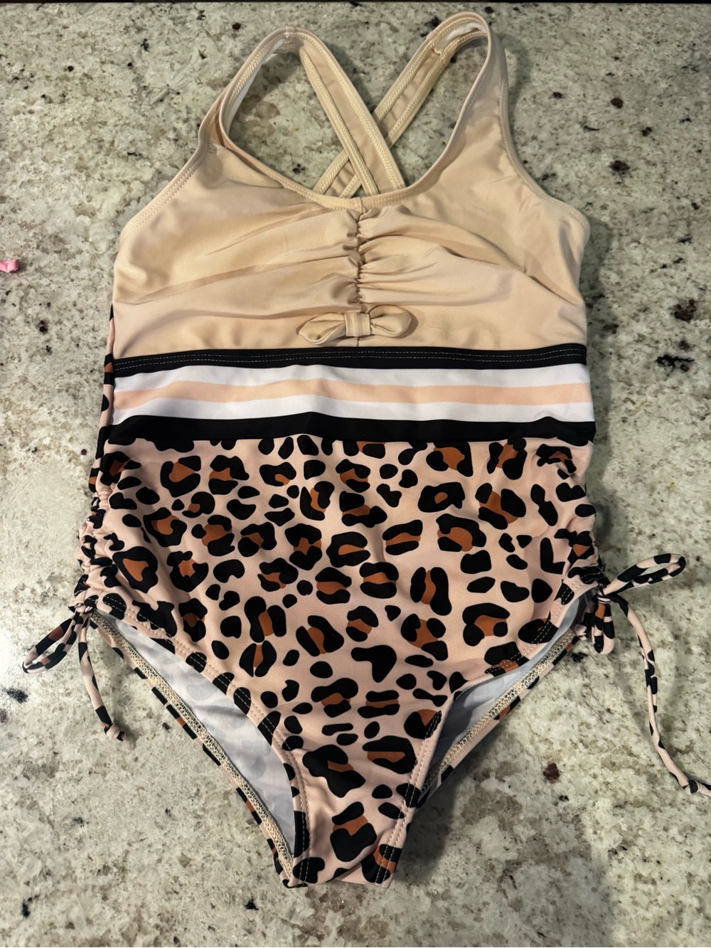 Girls' Leopard Print One-Piece Swimsuit in Beige